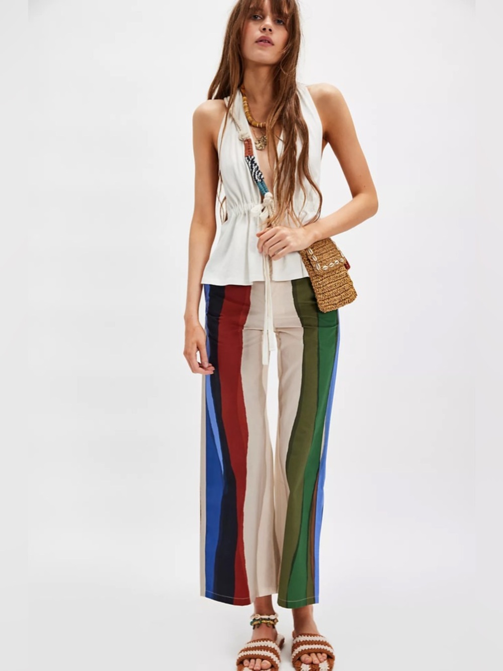 NWT THINKING MU Womens Striped wide legPant Size 36